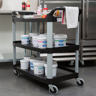 SOGA 3 Tier Food Trolley Food Waste Cart Storage Mechanic Kitchen Black 83.5x43x95cm Small