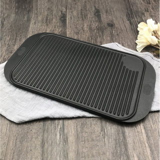 SOGA 47cm Cast Iron Ridged Griddle Hot Plate Grill Pan BBQ Stovetop