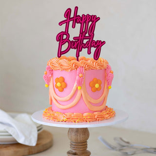 HAPPY BIRTHDAY - HOT PINK / OPAQUE Layered Cake Topper