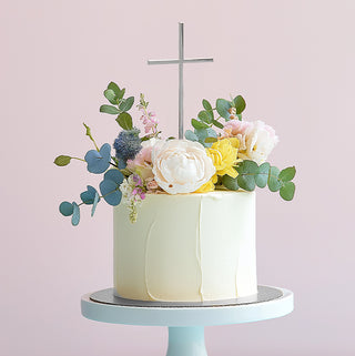 FINE CROSS - SILVER Metal Cake Topper