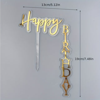 1-piece Vertical GOLD HAPPY BIRTHDAY Cake Topper / Cake Decoration
