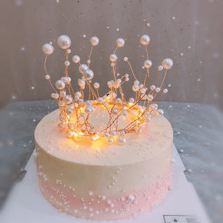 13.2cm x 10.2cm Metal Pearl Princess Crown Cake Topper with Shiny Faux Pearl