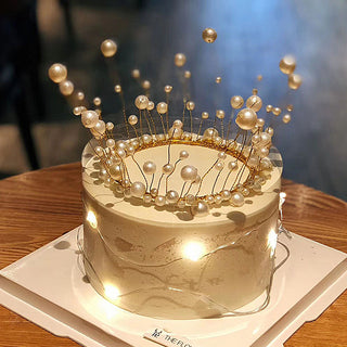 13.2cm x 10.2cm Metal Pearl Princess Crown Cake Topper with Shiny Faux Pearl