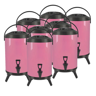 SOGA 8X 12L Stainless Steel Insulated Milk Tea Barrel Hot and Cold Beverage Dispenser Container with Faucet Pink