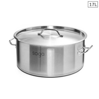 SOGA Stock Pot 17L Top Grade Thick Stainless Steel Stockpot 18/10