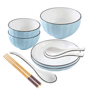SOGA Blue Japanese Style Ceramic Dinnerware Crockery Soup Bowl Plate Server Kitchen Home Decor Set of 7