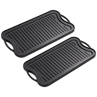 SOGA 2X 50.8cm Cast Iron Ridged Griddle Hot Plate Grill Pan BBQ Stovetop