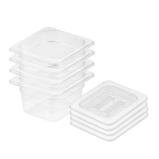 SOGA 100mm Clear Gastronorm GN Pan 1/6 Food Tray Storage Bundle of 4 with Lid