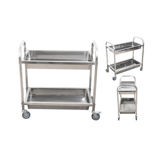 SOGA 2X 2 Tier 75Ã—40Ã—83cm Stainless Steel Kitchen Trolley Bowl Collect Service Food Cart Small