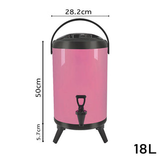 SOGA 2X 18L Stainless Steel Insulated Milk Tea Barrel Hot and Cold Beverage Dispenser Container with Faucet Pink