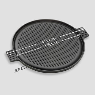 SOGA 2X 43cm Round Ribbed Cast Iron Frying Pan Skillet Steak Sizzle Platter with Handle