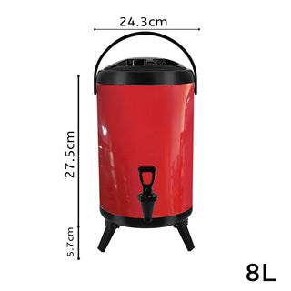 SOGA 8L Stainless Steel Insulated Milk Tea Barrel Hot and Cold Beverage Dispenser Container with Faucet Red