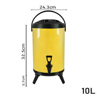 SOGA 4X 10L Stainless Steel Insulated Milk Tea Barrel Hot and Cold Beverage Dispenser Container with Faucet Yellow