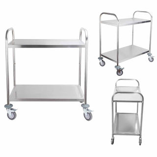 SOGA 2X 2 Tier Food Cart Utility Small2 Tier 81x46x85cm Stainless Steel Kitchen Dining Food Cart Trolley Utility Round Small