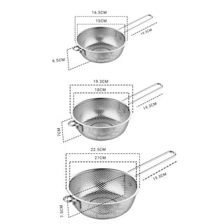 SOGA Stainless Steel Perforated Colander Fine Mesh Net Food Strainer Basket with Handle Skimmer Sieve Set