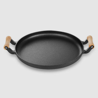 SOGA 2X 31cm Cast Iron Frying Pan Skillet Steak Sizzle Fry Platter With Wooden Handle No Lid