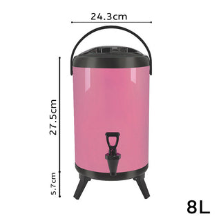 SOGA 8L Stainless Steel Insulated Milk Tea Barrel Hot and Cold Beverage Dispenser Container with Faucet Pink