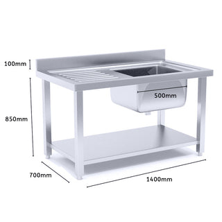 SOGA Stainless Steel Work Bench Right Sink Commercial Restaurant Kitchen Food Prep Table 140*70*85