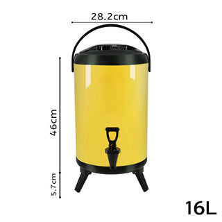 SOGA 8X 16L Stainless Steel Insulated Milk Tea Barrel Hot and Cold Beverage Dispenser Container with Faucet Yellow