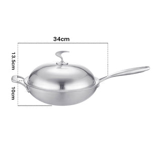 SOGA 18/10 Stainless Steel Fry Pan 34cm Frying Pan Top Grade Skillet with Helper Handle and Lid