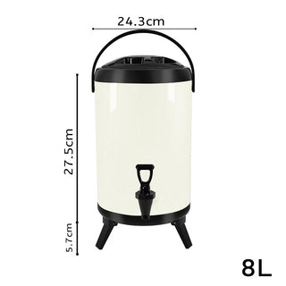 SOGA 8L Stainless Steel Insulated Milk Tea Barrel Hot and Cold Beverage Dispenser Container with Faucet White