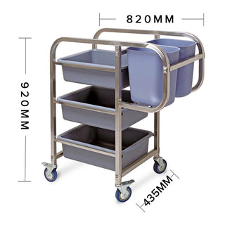 SOGA 2X 3 Tier Food Trolley Food Waste Cart Five Buckets Kitchen Food Utility 82x43x92cm Square