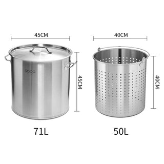 SOGA 71L 18/10 Stainless Steel Stockpot with Perforated Stock pot Basket Pasta Strainer