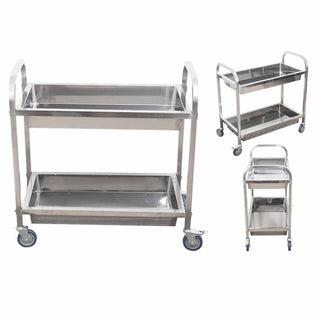 SOGA Stainless Steel Kitchen Trolley Cart 2 Tiers Dining Food Utility 95*50*95 Large