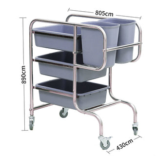 SOGA 2X 3 Tier Food Trolley Food Waste Cart Five Buckets Kitchen Food Utility 80x43x89cm Round