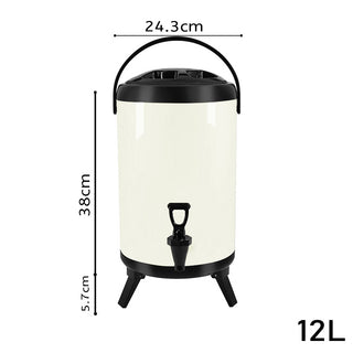 SOGA 8X 12L Stainless Steel Insulated Milk Tea Barrel Hot and Cold Beverage Dispenser Container with Faucet White