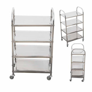 SOGA 4 Tier Stainless Steel Kitchen Dinning Food Cart Trolley Utility Round 48x32x79cm