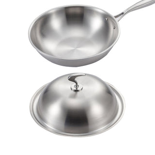 SOGA 18/10 Stainless Steel Fry Pan 32cm Frying Pan Top Grade Cooking Skillet with Lid