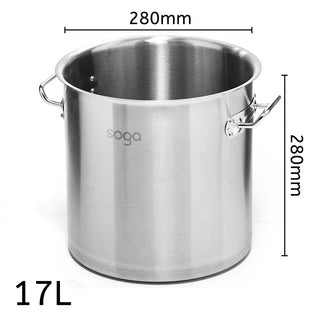 SOGA Stock Pot 17L Top Grade Thick Stainless Steel Stockpot 18/10 Without Lid