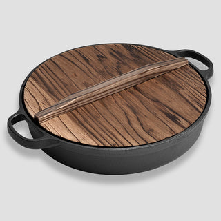 SOGA 33cm Round Cast Iron Pre-seasoned Deep Baking Pizza Frying Pan Skillet with Wooden Lid