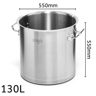 SOGA Stock Pot 130L Top Grade Thick Stainless Steel Stockpot 18/10 Without Lid