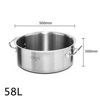 SOGA Stock Pot 58L Top Grade Thick Stainless Steel Stockpot 18/10 Without Lid