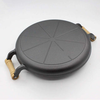 SOGA 2X 31cm Cast Iron Frying Pan Skillet Steak Sizzle Fry Platter With Wooden Handle No Lid