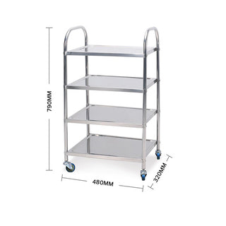 SOGA 2X 4 Tier 48x32x79cm Stainless Steel Kitchen Dinning Food Cart Trolley Utility Round