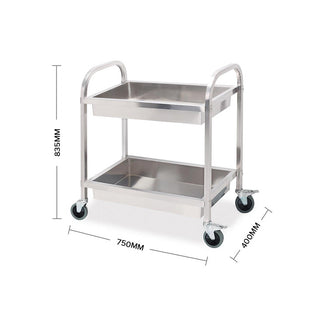 SOGA 2X 2 Tier 75Ã—40Ã—83cm Stainless Steel Kitchen Trolley Bowl Collect Service Food Cart Small