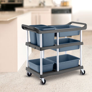 SOGA 3-Tier Commercial Soiled Food Trolley Dirty Plate Cart Five Buckets Kitchen Food Utility