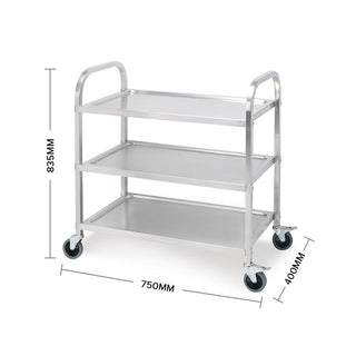 SOGA 2X 3 Tier 75x40x83.5cm Stainless Steel Kitchen Dinning Food Cart Trolley Utility Size Small
