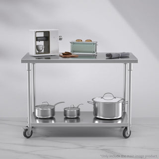 SOGA 120cm Commercial Catering Kitchen Stainless Steel Prep Work Bench Table with Wheels