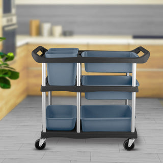 SOGA 3-Tier Commercial Soiled Food Trolley Dirty Plate Cart Five Buckets Kitchen Food Utility