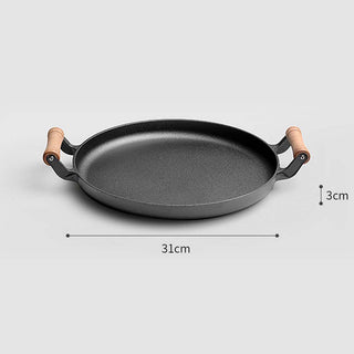 SOGA 2X 31cm Cast Iron Frying Pan Skillet Steak Sizzle Fry Platter With Wooden Handle No Lid