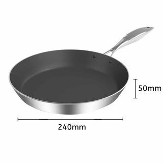 SOGA Stainless Steel Fry Pan 24cm Frying Pan Induction FryPan Non Stick Interior