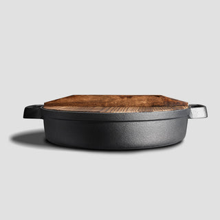 SOGA 31cm Round Cast Iron Pre-seasoned Deep Baking Pizza Frying Pan Skillet with Wooden Lid