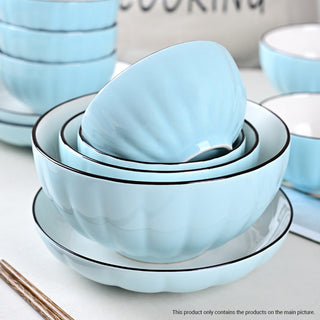 SOGA Blue Japanese Style Ceramic Dinnerware Crockery Soup Bowl Plate Server Kitchen Home Decor Set of 12