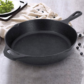 SOGA 2X 30cm Round Cast Iron Frying Pan Skillet Steak Sizzle Platter with Helper Handle