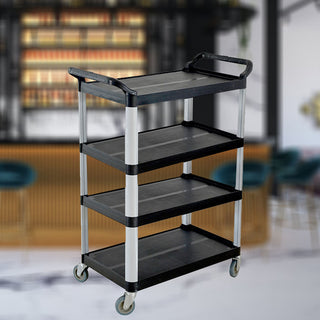 SOGA 2X 4 Tier Food Trolley Portable Kitchen Cart Multifunctional Big Utility Service with wheels 950x500x1270mm Black