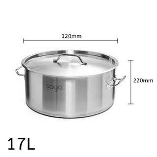 SOGA Stock Pot 17L Top Grade Thick Stainless Steel Stockpot 18/10